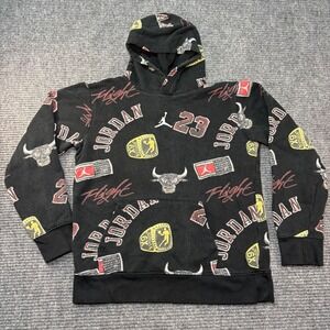 Jordan Boys Flight All Over Print Hoodie Black Bulls 23 XL 13-15Y C897-023